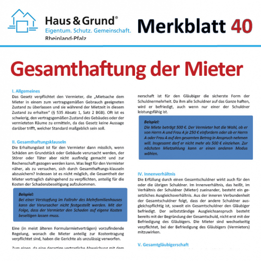 Merkblatt: Gesamthaftung der Mieter