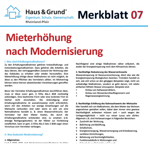 Merkblatt: Mieterhöhung nach Modernisierung