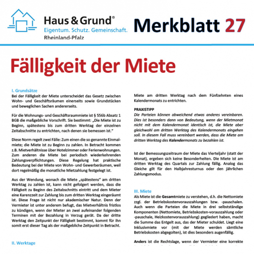 Merkblatt: Fälligkeit der Miete