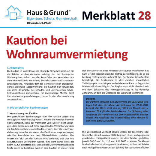 Merkblatt: Kaution bei Wohnraumvermietung