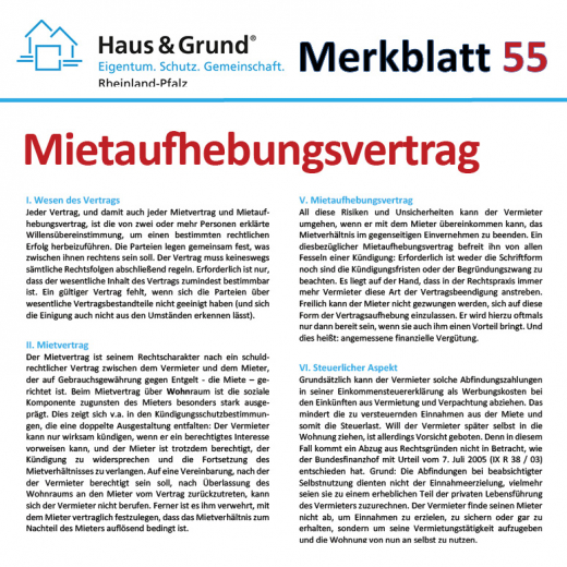 Merkblatt: Mietaufhebungsvertrag