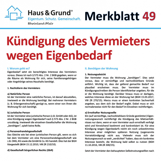 Merkblatt: Kündigung des Vermieters wegen Eigenbedarfs