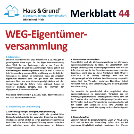 Merkblatt: WEG-Eigentümerversammlung