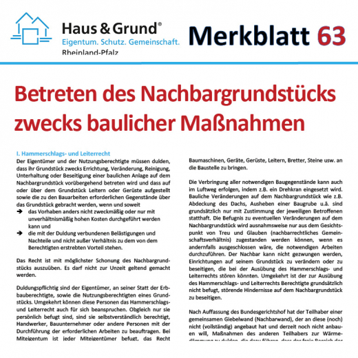Merkblatt: Betreten des Nachbargrundstücks zwecks baulicher Maßnahmen