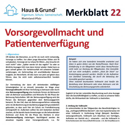 Merkblatt: Vorsorgevollmacht und Patientenverfügung