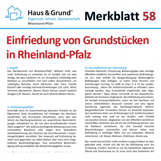 Merkblatt: Einfriedung von Grundstücken (in Rheinland-Pfalz)